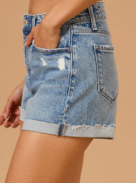 Mina Roll Cuff Denim Shorts Detail 5 - TULLABEE