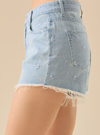 Elyse High Rise Denim Shorts Detail 4 - TULLABEE