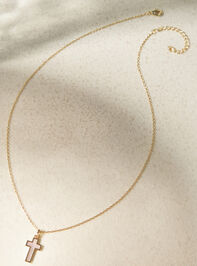 18K Gold Mother Of Pearl Cross Necklace Detail 2 - TULLABEE