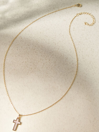 18K Gold Mother Of Pearl Cross Necklace - TULLABEE