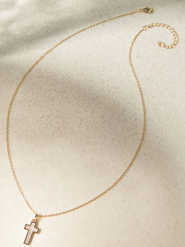18K Gold Mother Of Pearl Cross Necklace Detail 2 - TULLABEE