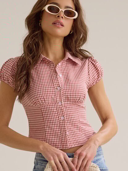 Bonnie Gingham Button Up Top - TULLABEE