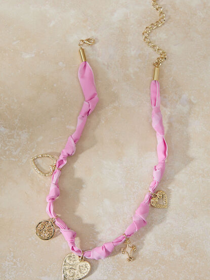 Sweetheart Fabric Knot Charm Necklace - TULLABEE