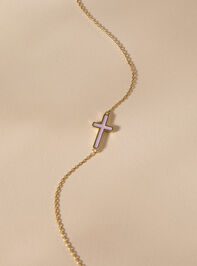 18K Gold Pink Cross Necklace Detail 2 - TULLABEE