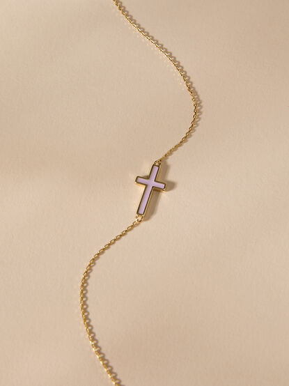 18K Gold Pink Cross Necklace - TULLABEE