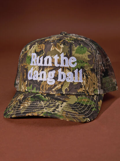 Run The Dang Ball Camo Trucker Hat - TULLABEE