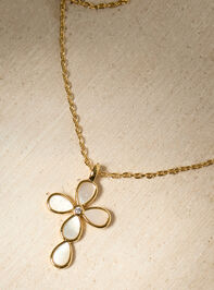 18K Gold Teardrop Cross Necklace Detail 2 - TULLABEE