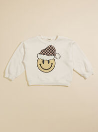 Checkered Santa Smiley Sweatshirt Detail 2 - TULLABEE