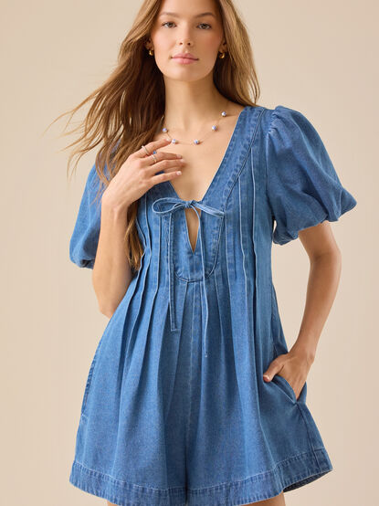 Evie Puff Sleeve Denim Romper - TULLABEE
