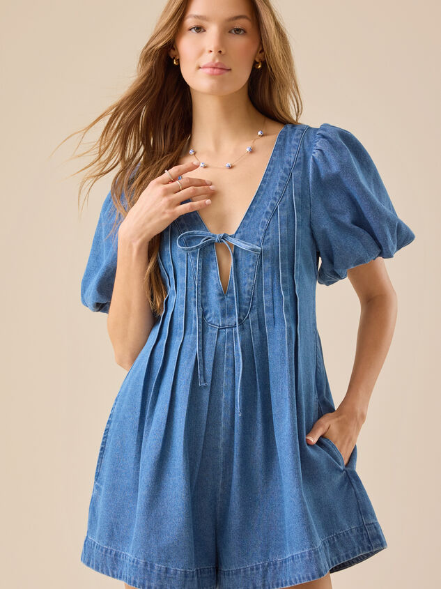 Evie Puff Sleeve Denim Romper - TULLABEE