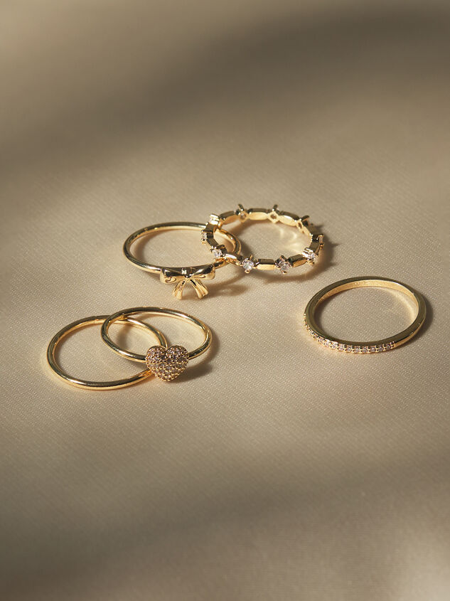 Glitzy Bow and Heart Ring Set - TULLABEE