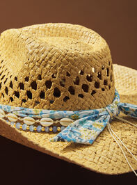 Seaside Bloom Straw Cowboy Hat Detail 2 - TULLABEE
