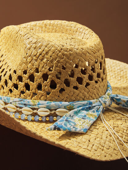 Seaside Bloom Straw Cowboy Hat - TULLABEE