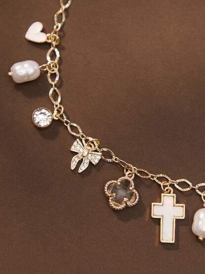 Cross Pearl Charm Necklace - TULLABEE