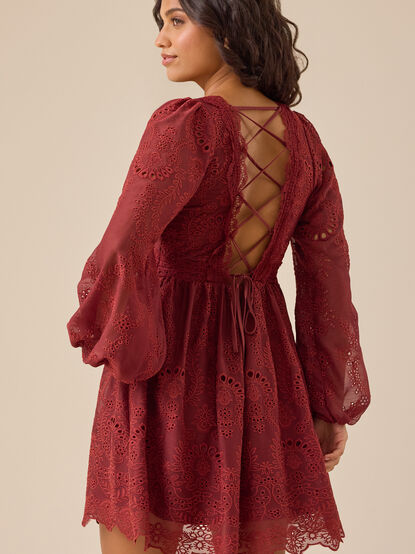 Long Sleeve Eyelet Mini Dress - TULLABEE