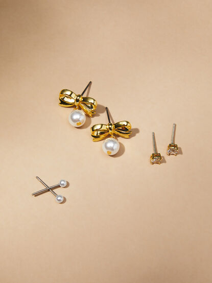 Bow Pearl Drop Stud Pack - TULLABEE