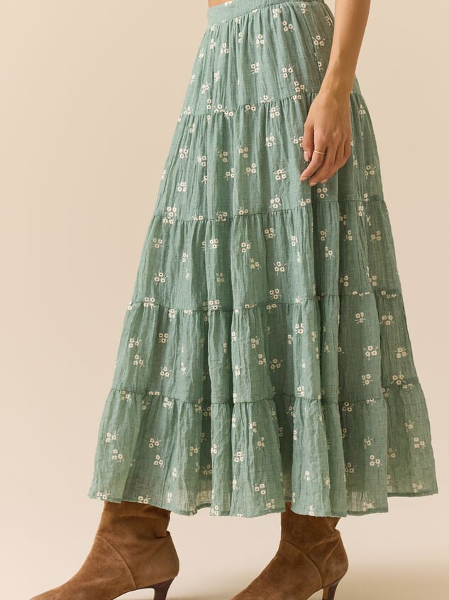 Jackie Embroidered Midi Skirt Detail 4 - TULLABEE