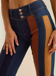 Nova High Rise Suede Stripe Flare Pant Detail 2 - TULLABEE
