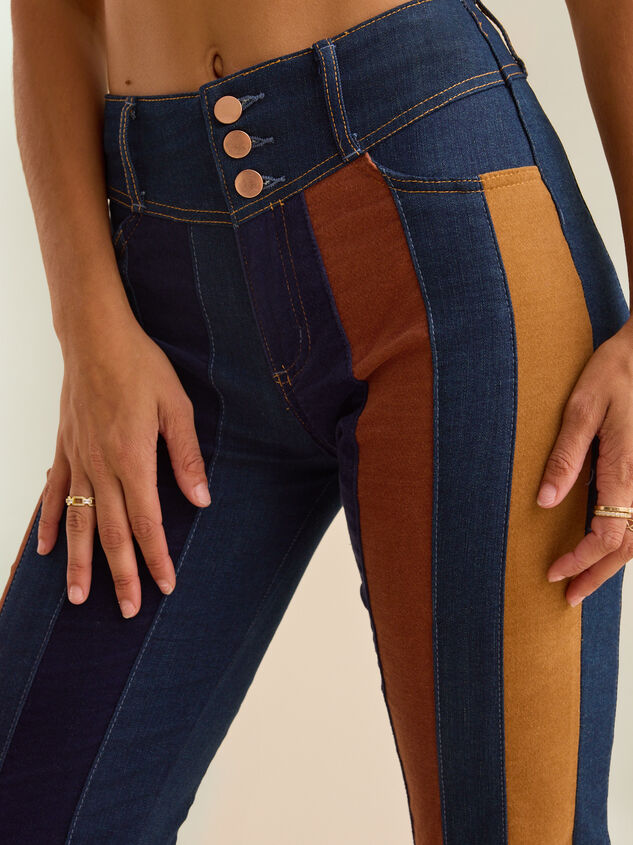 Nova High Rise Suede Stripe Flare Pant Detail 2 - TULLABEE