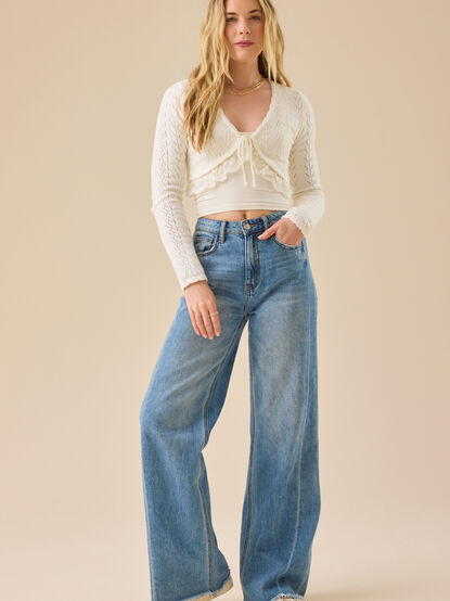 Maria Pointelle Lace Trim Shrug - TULLABEE
