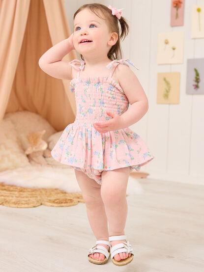 Liana Smocked Floral Bubble - TULLABEE