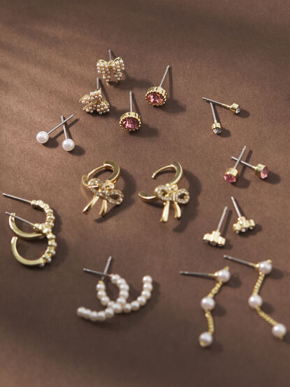18K Gold Bows & Blush Earring Set - TULLABEE