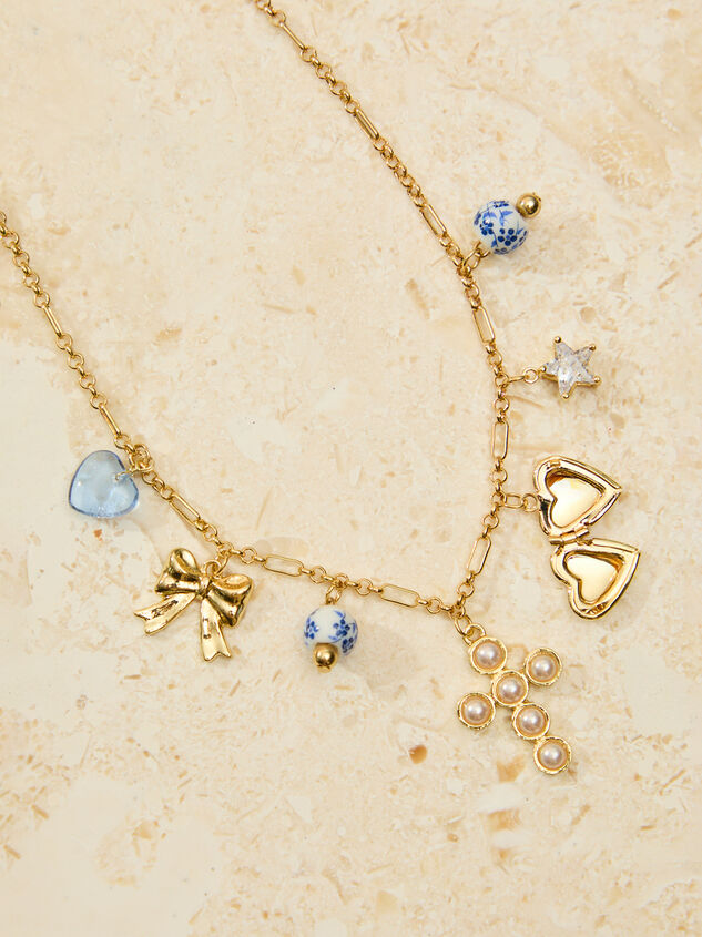 Cross Blue Bead Charm Necklace - TULLABEE
