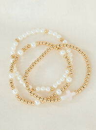 Pearl Cross Stretch Bracelet Set Detail 2 - TULLABEE