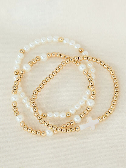 Pearl Cross Stretch Bracelet Set - TULLABEE