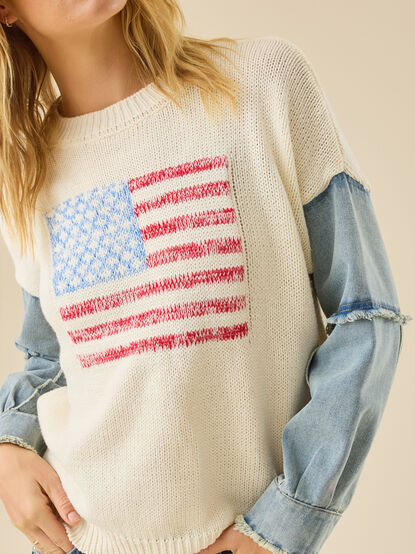 USA Denim Sleeve Sweater - TULLABEE