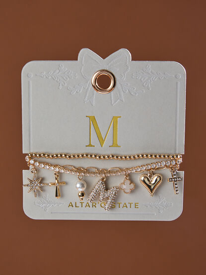 Bubble Monogram Charm Bracelet Set - M - TULLABEE