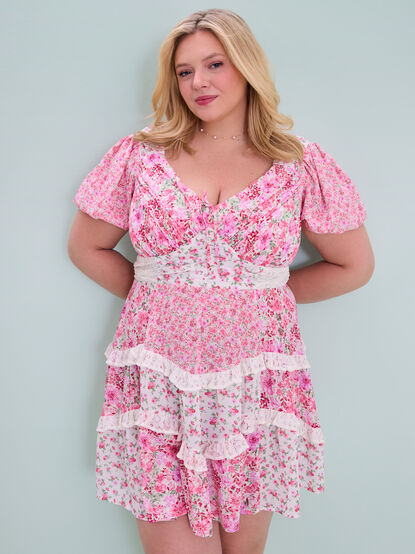 Aderny Patchwork Floral Mini Dress - TULLABEE