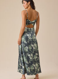 Reagan Floral Satin Midi Dress Detail 2 - TULLABEE