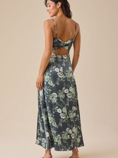 Reagan Floral Satin Midi Dress - TULLABEE
