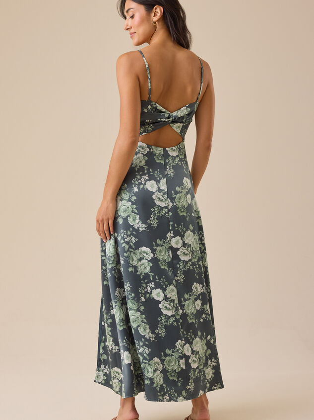 Reagan Floral Satin Midi Dress Detail 2 - TULLABEE