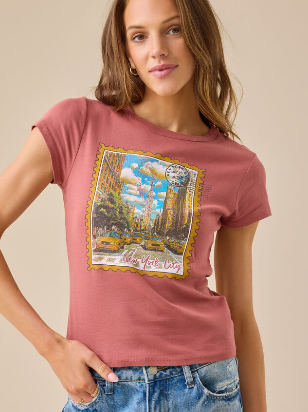 New York Postcard Baby Tee Detail 2 - TULLABEE