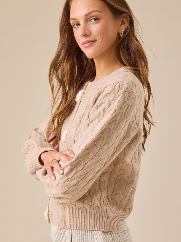Rose Cable Knit Flower Cardigan Detail 3 - TULLABEE