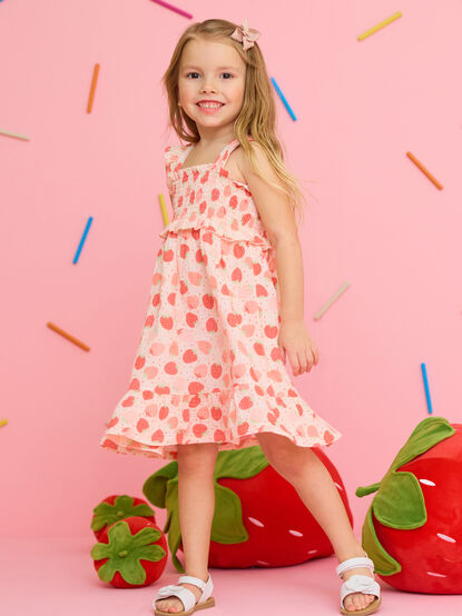 Clara Strawberry Smocked Dress - TULLABEE