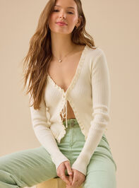 Emily Tie Front Ruffle Cardigan Detail 3 - TULLABEE