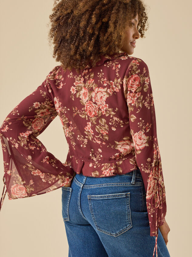 Serenity Floral Tie Front Top Detail 5 - TULLABEE