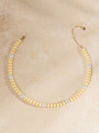Yellow Beaded Pearl Accent Necklace - TULLABEE