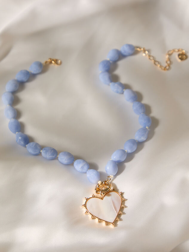 Heart Blue Bead Necklace Detail 2 - TULLABEE