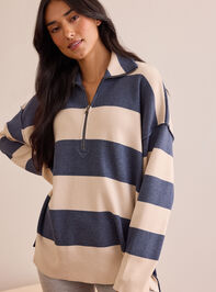 Varsity Charm Striped Quarter Zip Detail 2 - TULLABEE