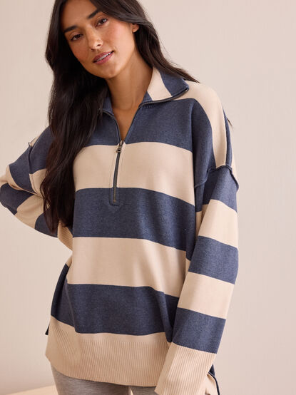 Varsity Charm Striped Quarter Zip - TULLABEE