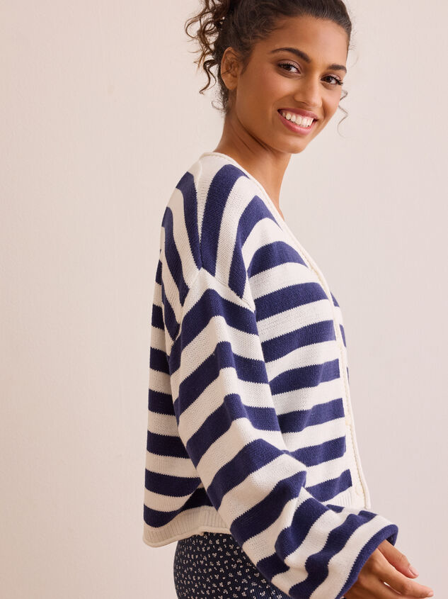 Homecoming Striped Cardigan Sweater Detail 3 - TULLABEE