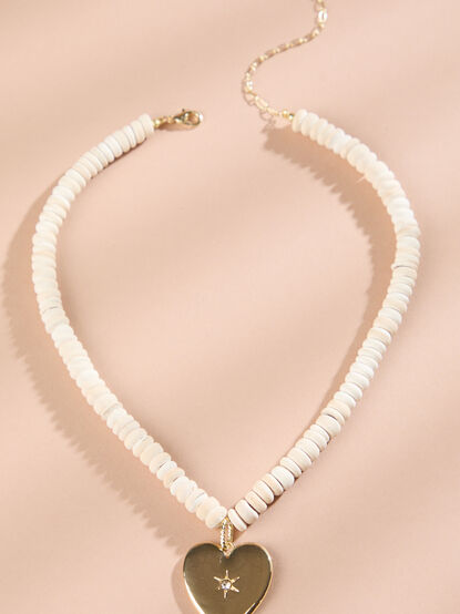Beaded Wood Heart Necklace - TULLABEE