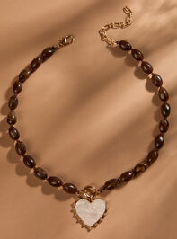Mother of Pearl Heart Beaded Necklace - TULLABEE