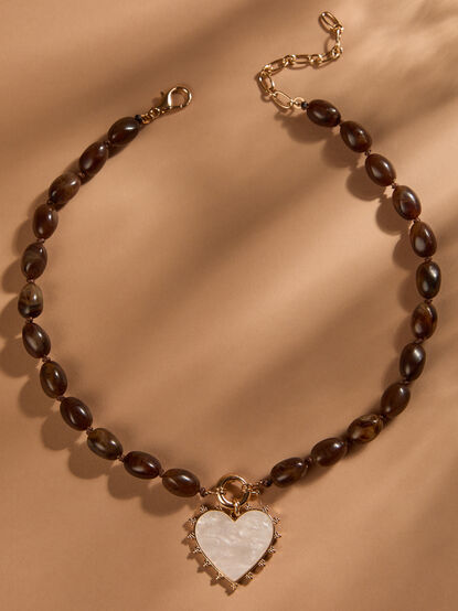 Mother of Pearl Heart Beaded Necklace - TULLABEE