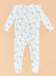 Blue Vine Floral Ruffle Footie - TULLABEE