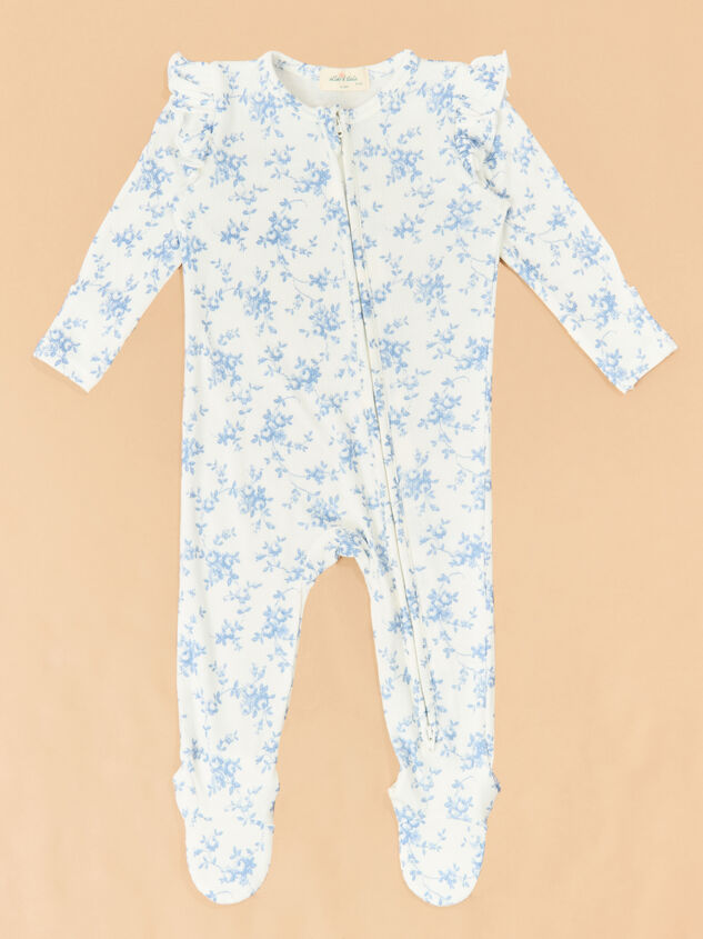 Blue Vine Floral Ruffle Footie - TULLABEE